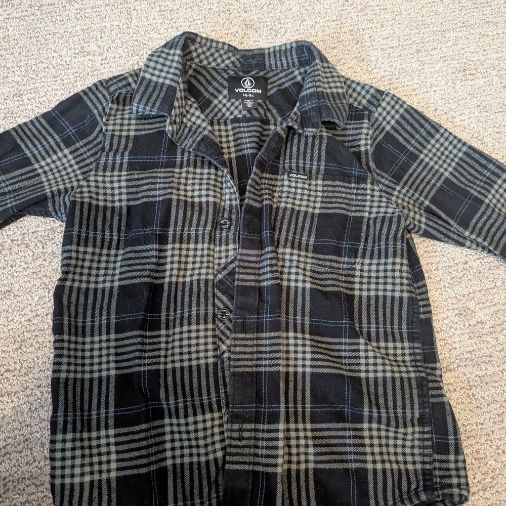 Volcom Boy's Plaid Button Down Shirt - Black and Gray